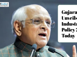 Gujarat government unveils New Industrial Policy 2026 announcement with CM addressing the event.