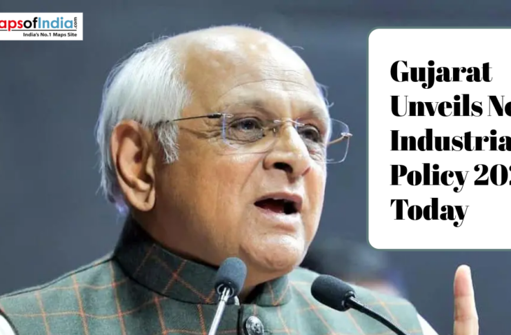 Gujarat government unveils New Industrial Policy 2026 announcement with CM addressing the event.