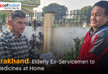 Uttarakhand: Elderly Ex-Servicemen to Get Medicines at Home Elderly ex-serviceman receives a medicine package at his doorstep under a home delivery healthcare initiative in Uttarakhand.