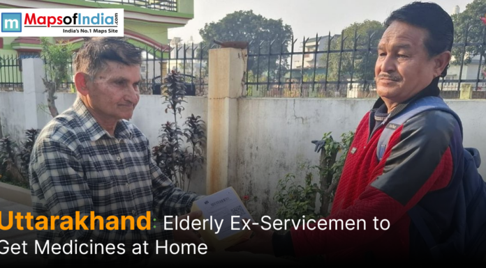 Uttarakhand: Elderly Ex-Servicemen to Get Medicines at Home Elderly ex-serviceman receives a medicine package at his doorstep under a home delivery healthcare initiative in Uttarakhand.